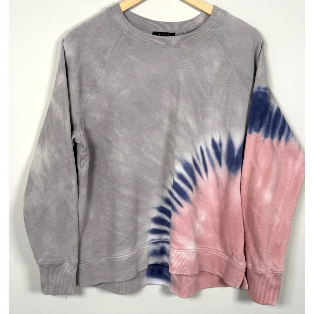 Kelly Renee Tie Dye Crewneck Sweatshirt Gray Pink Blue Raglan Beach Boho S‎
